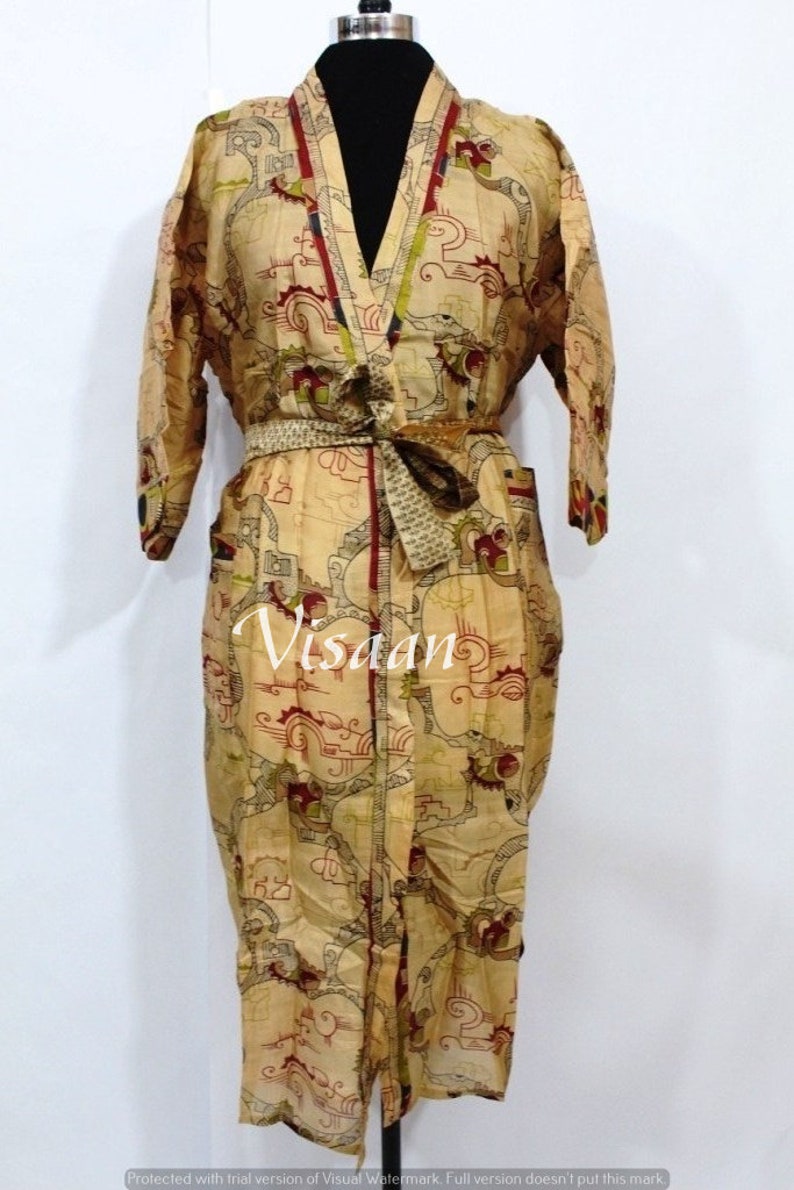 Vintage Silk Caftan Robe Handmade Pure Silk Sari Kimono Robe Vintage Night Gown Soft Bathrobe Women/'S Beach Wear Dress Silk Kaftan Robe