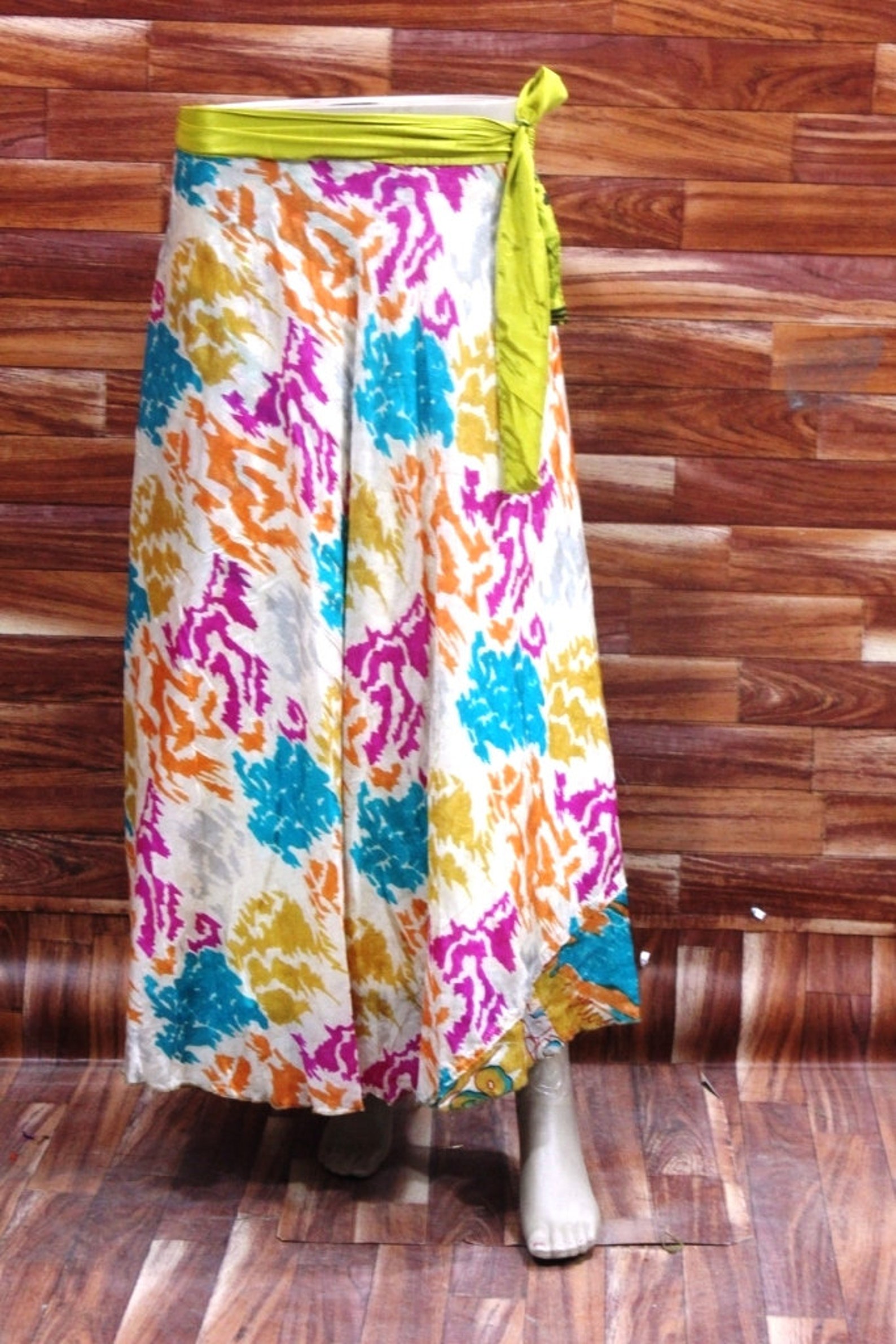 Bohemian Art Silk Sari Skirt Double Layer Reversible Skirt | Etsy