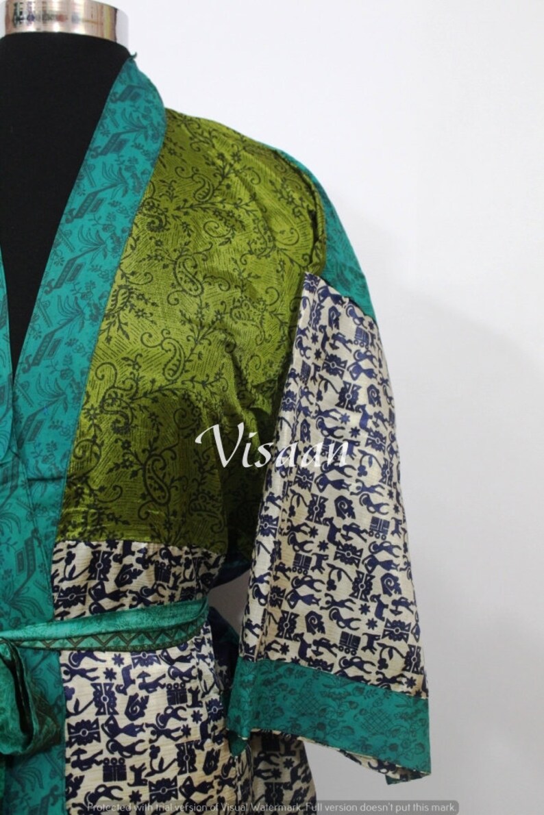 Indian Silk Sari Kimono Beautiful Floral Print Silk Sari Kimono robe Handmade Patchwork Night Gown Women/'S Beach Wear Dress