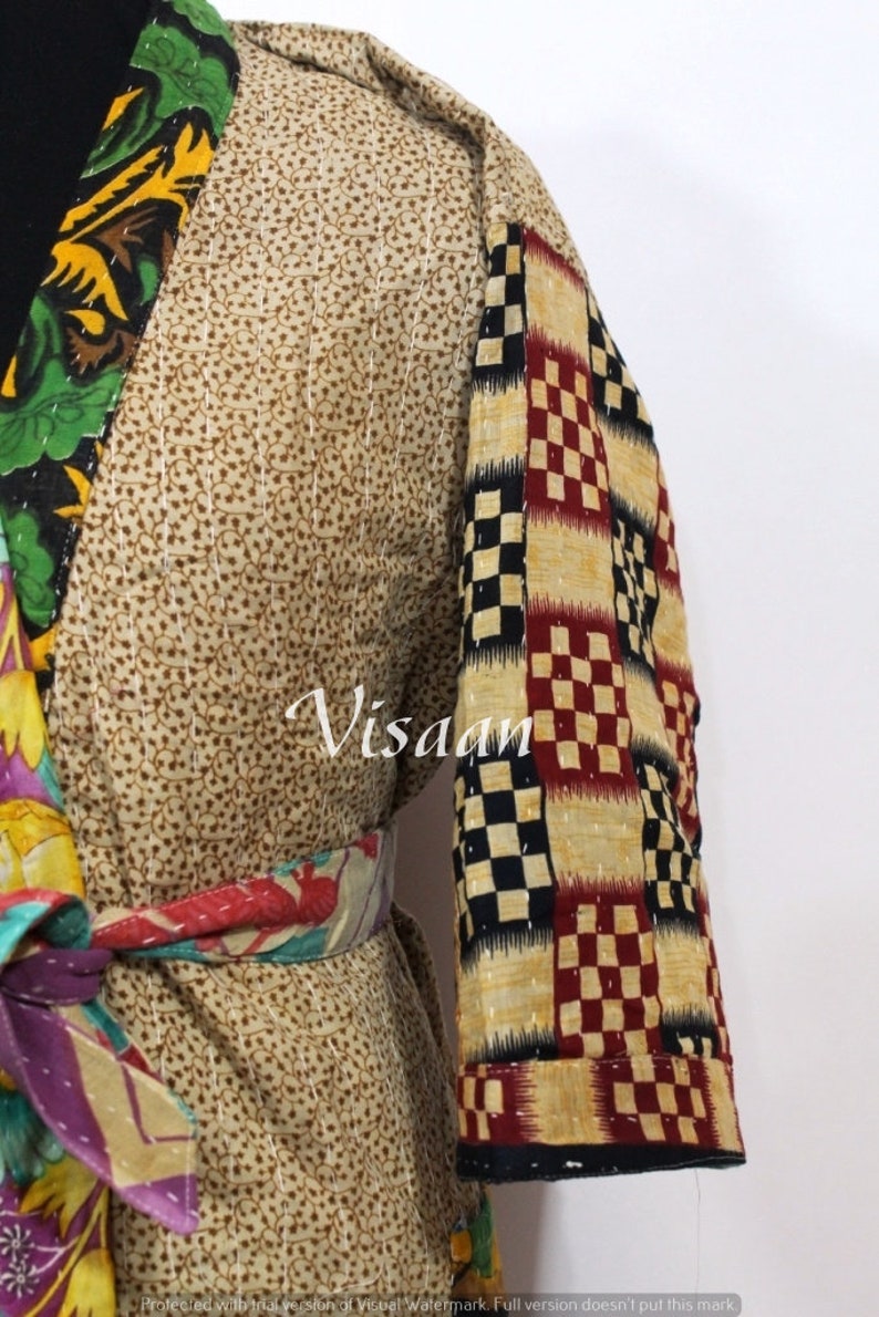 Kantha Jacket Winter Wear Indian Handmade Bath Robe Kimono Reversible Kimono Free Size Long Kimono