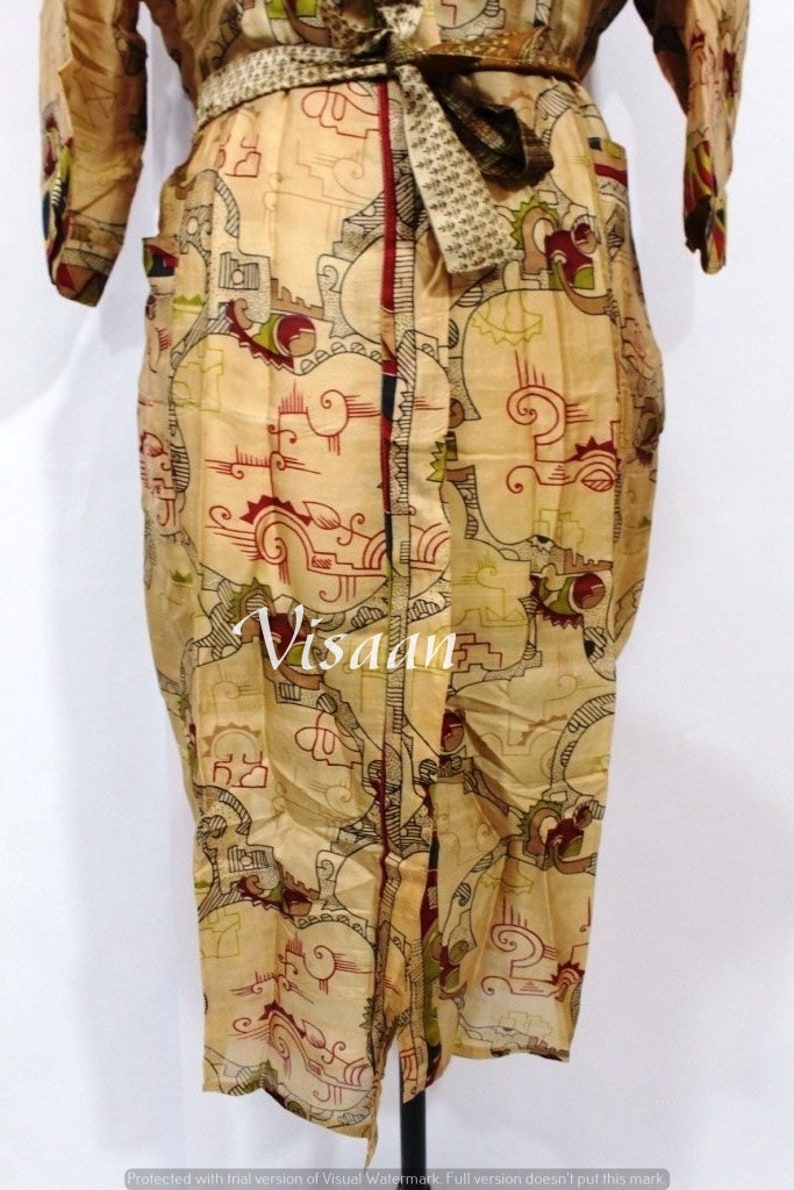 Vintage Silk Caftan Robe Handmade Pure Silk Sari Kimono Robe Vintage Night Gown Soft Bathrobe Women/'S Beach Wear Dress Silk Kaftan Robe