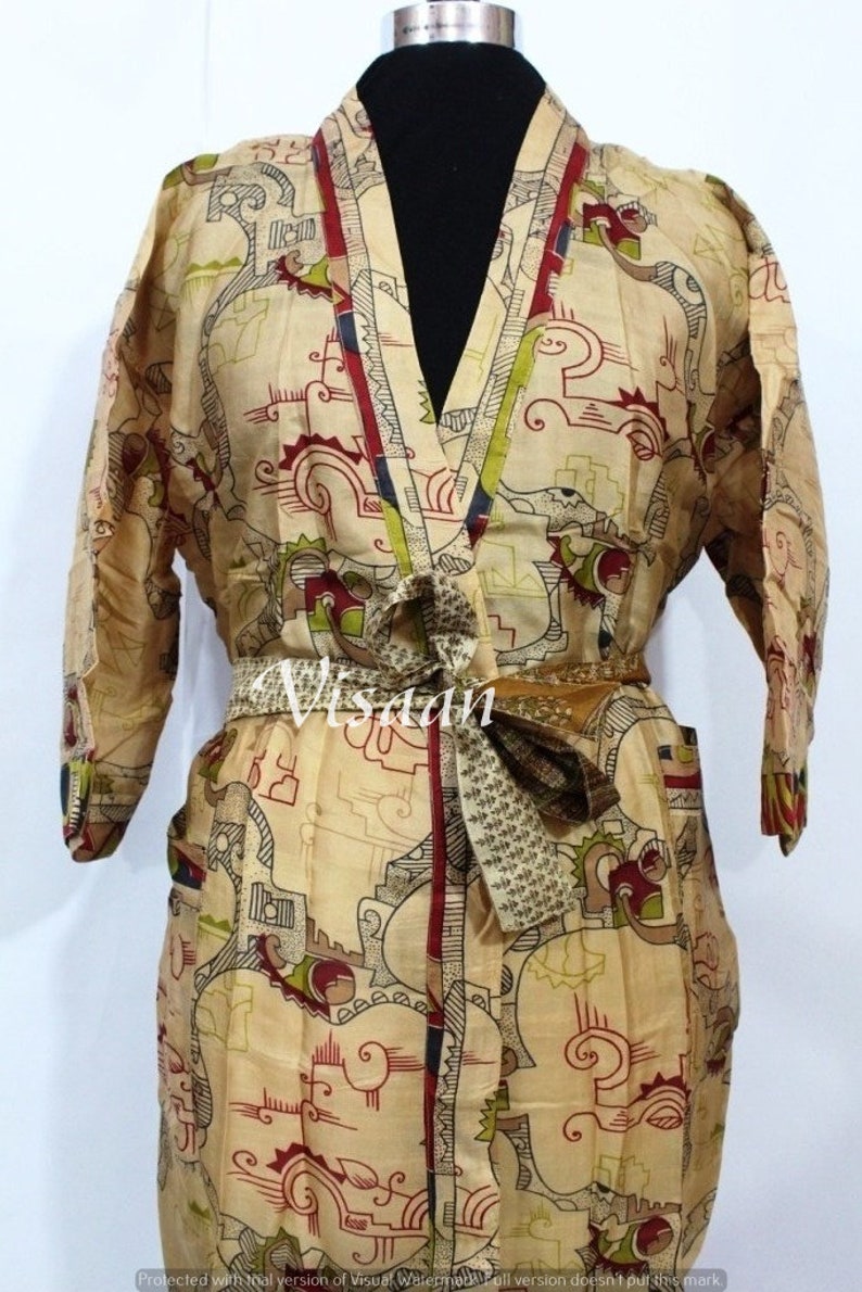 Vintage Silk Caftan Robe Handmade Pure Silk Sari Kimono Robe Vintage Night Gown Soft Bathrobe Women/'S Beach Wear Dress Silk Kaftan Robe