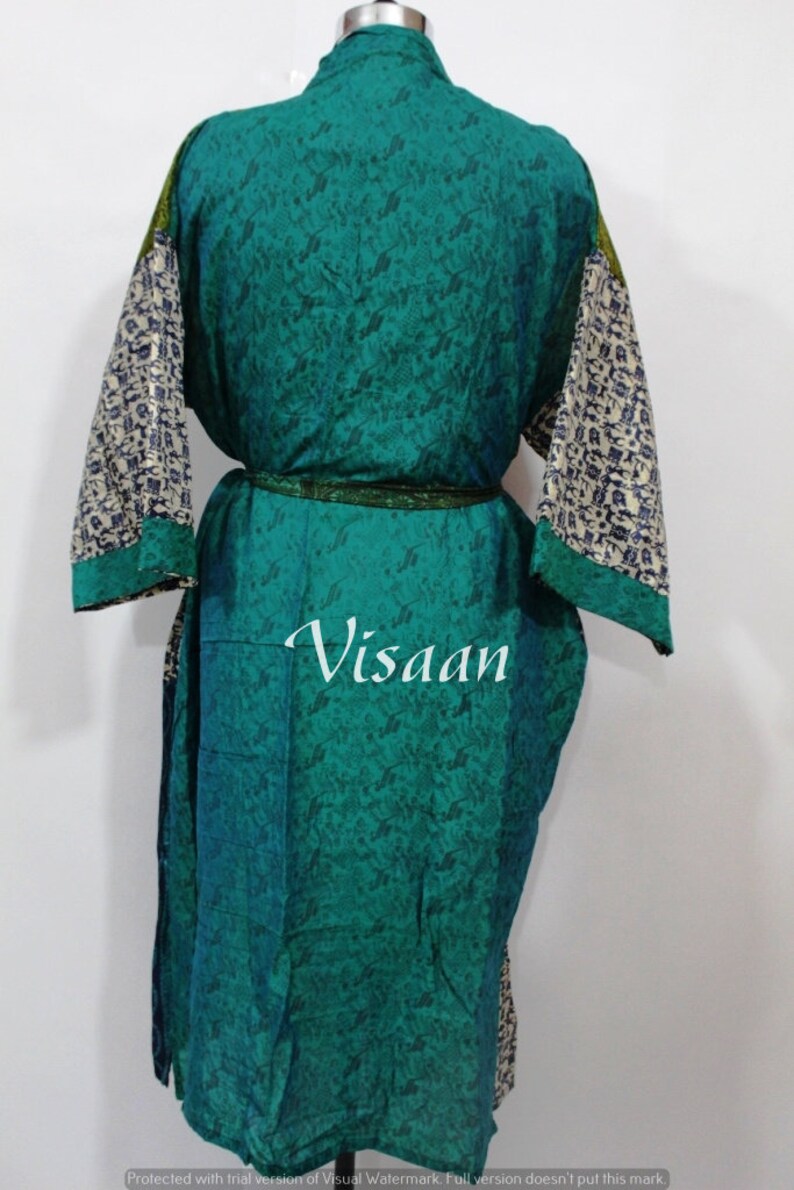 Indian Silk Sari Kimono Beautiful Floral Print Silk Sari Kimono robe Handmade Patchwork Night Gown Women/'S Beach Wear Dress