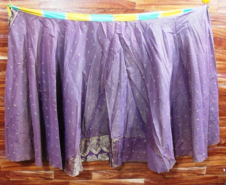Bohemian Art Silk Sari Skirt Double Layer Reversible Skirt Handmade Vintage Sari Skirt Women/'s Long Magic Wrap Skirt