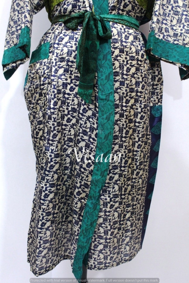 Indian Silk Sari Kimono Beautiful Floral Print Silk Sari Kimono robe Handmade Patchwork Night Gown Women/'S Beach Wear Dress
