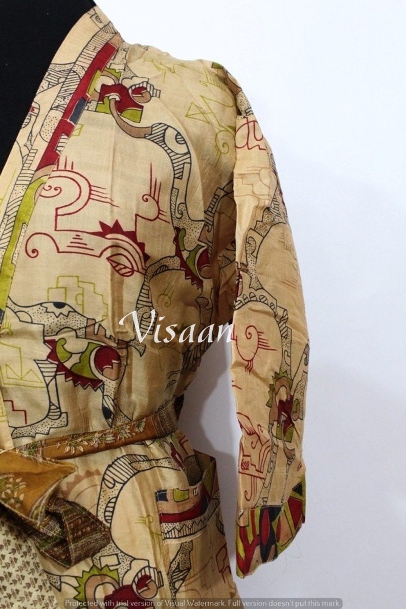 Vintage Silk Caftan Robe Handmade Pure Silk Sari Kimono Robe Vintage Night Gown Soft Bathrobe Women/'S Beach Wear Dress Silk Kaftan Robe