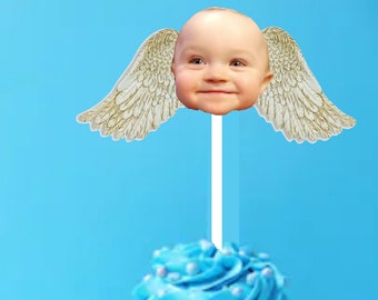 Personalized Cherub Angel Wings Baptism Dedication First Communion Cupcake Toppers, set of 12