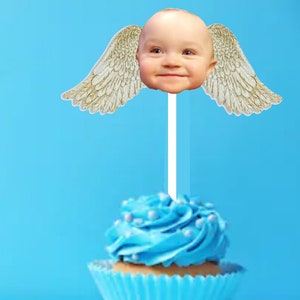 Personalized Cherub Angel Wings Baptism Dedication First Communion Cupcake Toppers, set of 12