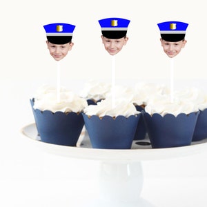 Police Officer Cop Personalized Cupcake Toppers, Your face, set of 12, Free US Shipping
