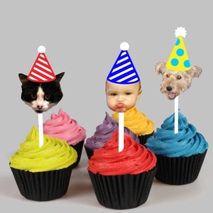 4-Faces, Personalized Face Photo Cupcake Toppers - Custom Party Decor (12-Pack)