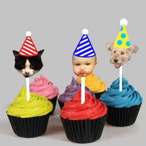 Personalisiertes Gesicht Foto Cupcake Toppers, Baby, Haustier oder Erwachsenes Gesicht - 12 Pack