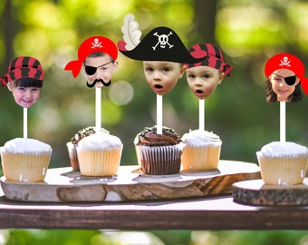 Pirate Party Personalized Face Photo Cupcake Toppers, set of 12, Free Shipping