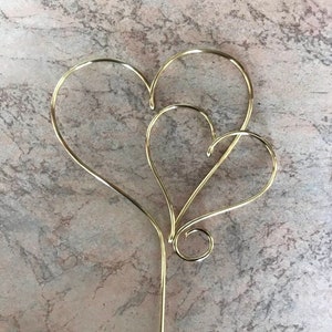 Double Heart Cake Topper, Brass Cake Topper, Wedding Cake Topper,  Wire Love - Gold Cake topper - Silver Cake Topper