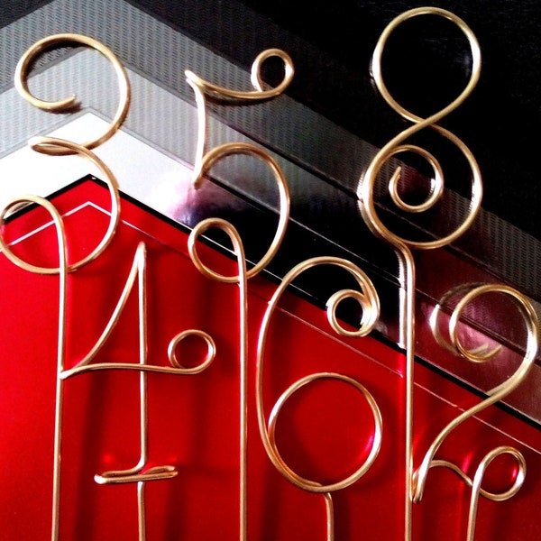 Wire Table Numbers, Gold Brass, Silver Aluminum, Metal Numbers Stems, No Base!