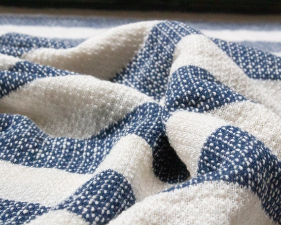 Pure Cotton Loopback Knit Fabric in Blue and Cream Beach - Etsy
