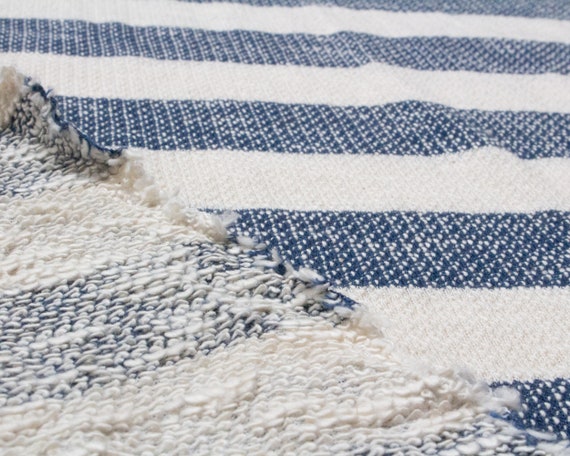 Pure Cotton Loopback Knit Fabric in Blue and Cream Beach - Etsy Israel