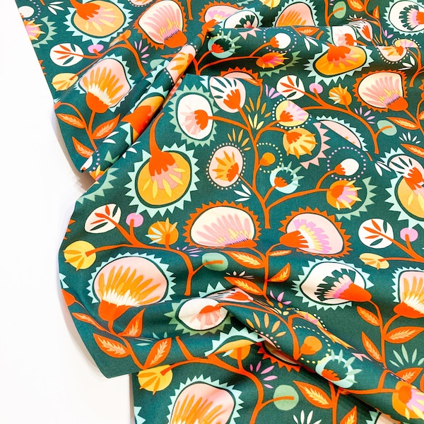 Art Gallery Fabric 'Lakelife' Premium Cotton: 'Kattaland Flora Deep'