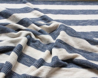 Cotton Loopback Knit in Blue and Cream Stripe