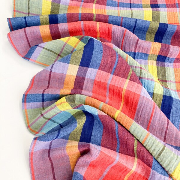 Double Sided Cotton Double Gauze Fabric in Multi Check