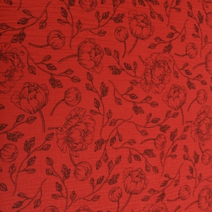 Cotton Double Gauze Fabric in Red with Rose Print