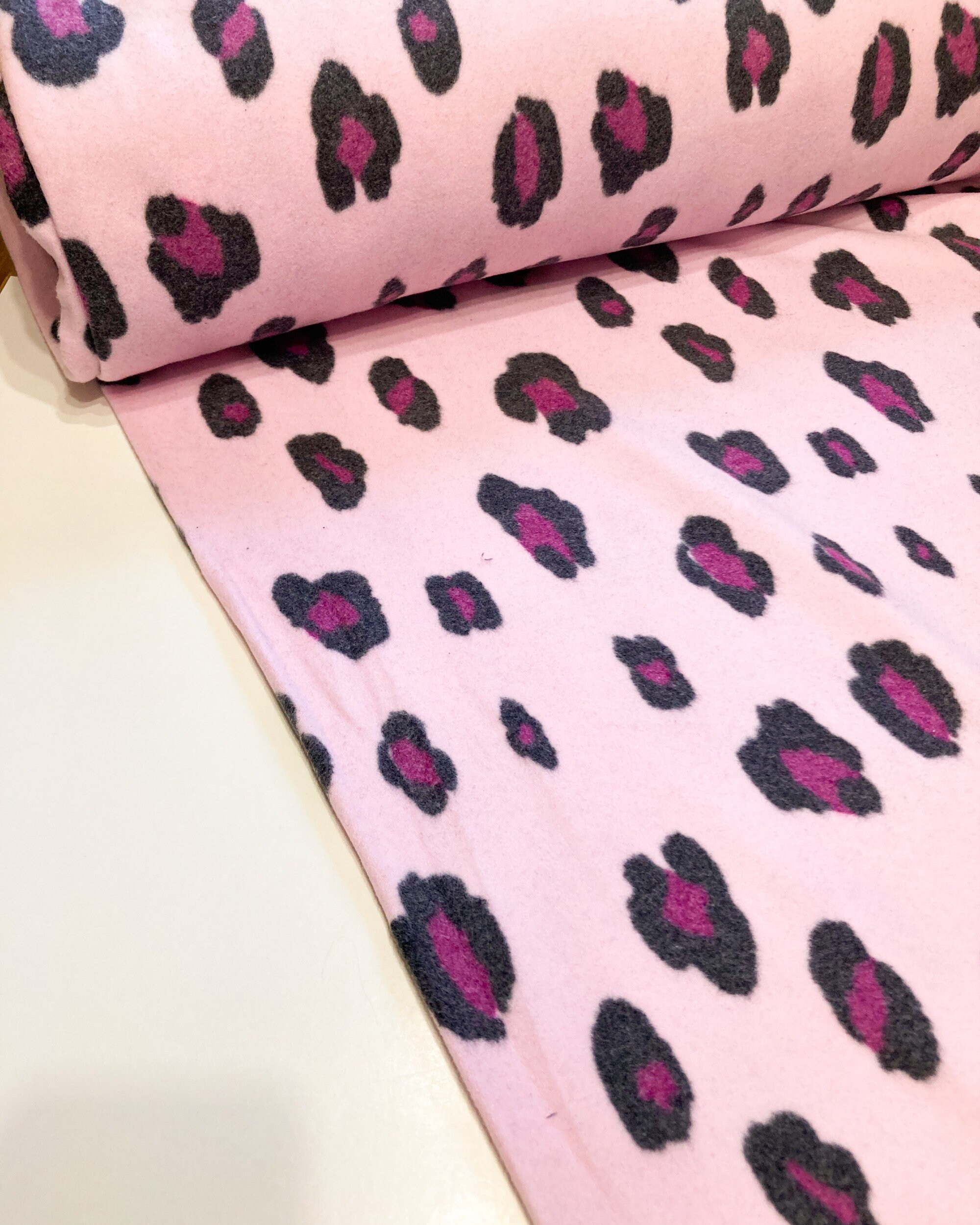 Pink Fleece Patterned Organic Cotton Fleece With Pink Snow Leopard Print - Etsy
