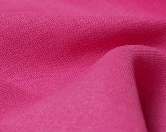 90cm Stück Gewaschenes Leinen Chambray Stoff in Hot Fuchsia Pink