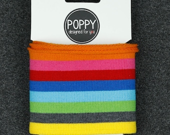 135cm Pre-Cut Cotton Jersey Ribbing or Cuffing by Poppy in Rainbow Stripe
