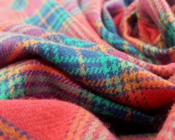 Pink per metre Blue Tartan Flannelette Fabric 108cm Wide