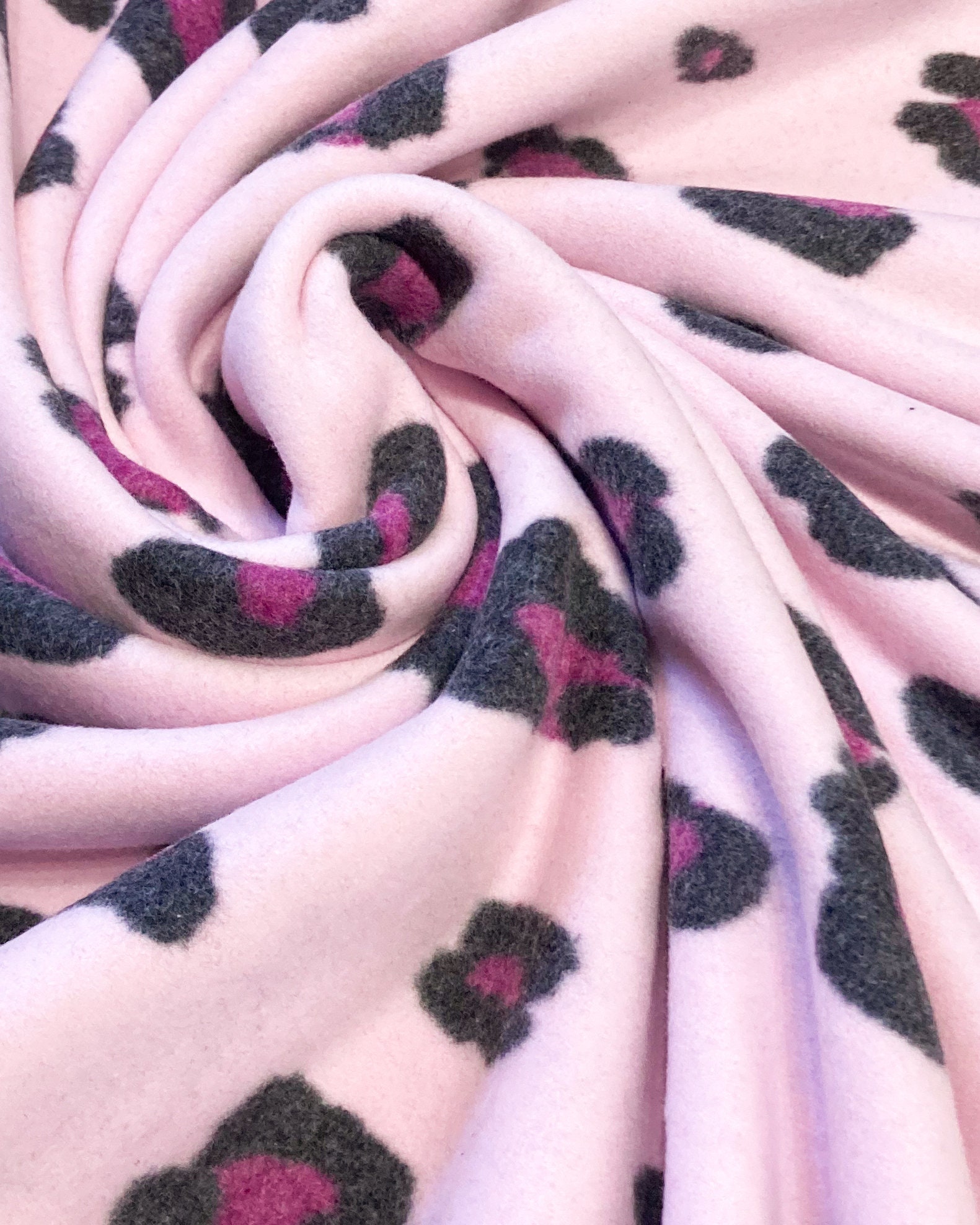 Pink Fleece Patterned Organic Cotton Fleece With Pink Snow Leopard Print - Etsy