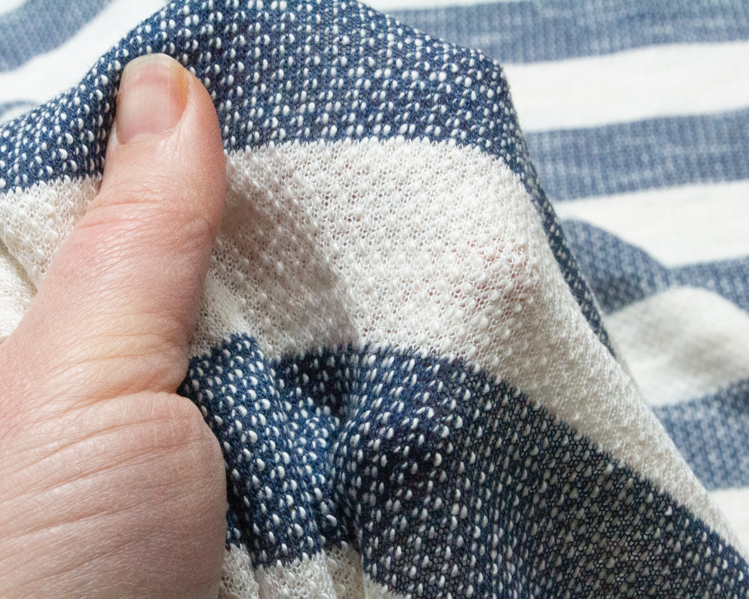 Pure Cotton Loopback Knit Fabric in Blue and Cream Beach Etsy UK