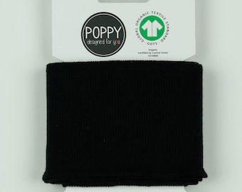 135cm Pre-Cut Organic Cotton Jersey Ribbing or Cuffing by Poppy in Black