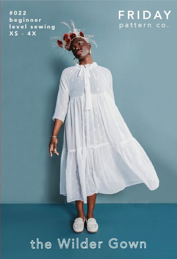 wilder pleated tiered maxi dress Friday Pattern Company Paper Sewing Pattern: the Wilder Gown, Sizes XS-4X