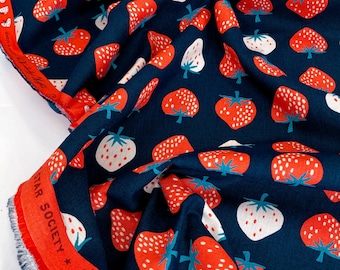 Ruby Star Society Cotton & Linen Canvas 'Strawberries And Friends' in Navy