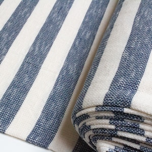 Pure Cotton Loopback Knit Fabric in Blue and Cream Beach Stripe