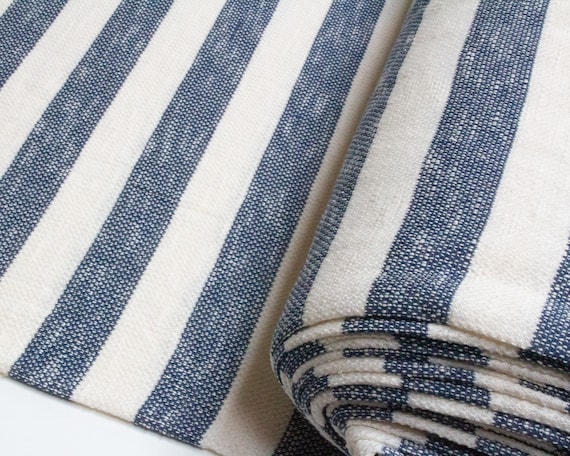 Pure Cotton Loopback Knit Fabric in Blue and Cream Beach Stripe