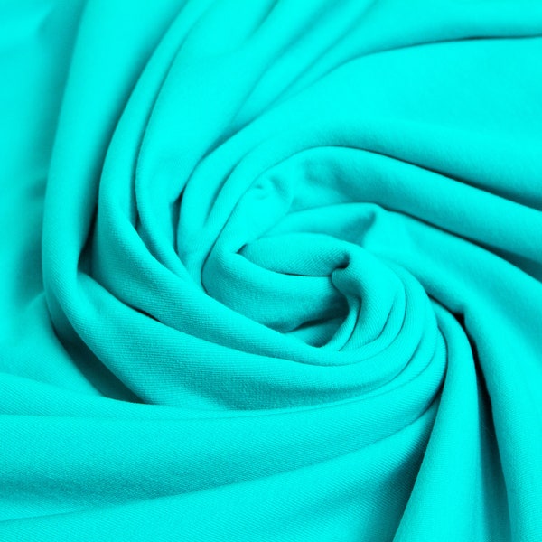 30cm Piece Fleece Backed Cotton Jersey Sweatshirt Fabric in Bright Aqua Blue