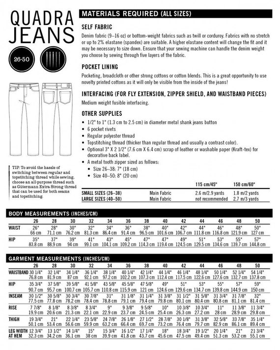 Thread Theory Paper Sewing Pattern: Quadra Jeans -  Canada