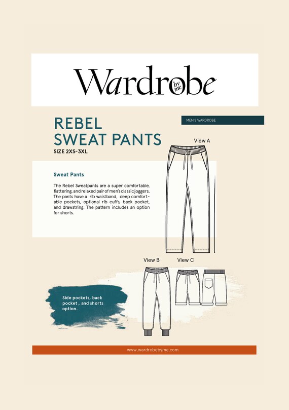 Rebel Sweatpants Mens Paper Pattern - Wardrobe by Me Rebel Sweatpants Mens Paper Pattern - Wardrobe by Me