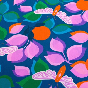 Rayon Fabric &#39;New Leaf&#39; in Navy by Melody Miller for Ruby Star Society