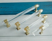 Adjustable Holes Space Acrylic Drawer Pull Handles Knobs Clear Gold Dresser Pulls Modern Kitchen Cabinet Door Handle Pull Knob Decor