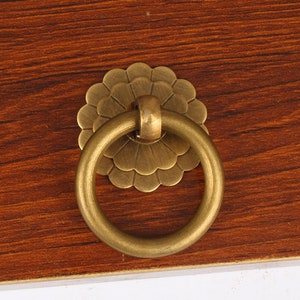 Antique Bronze Drop Ring Handles Pulls Drawer Pulls Handles Knobs Dresser Knob Dark Rustic Cabinet Door Pulls Flower Pull Ring  Handle Knobs
