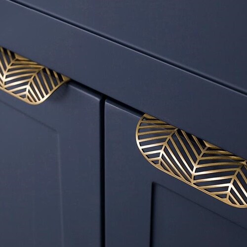 Brass Gold Leaf Design Cabinet Handles – Modern Invisible Drawer Pulls & Knobs