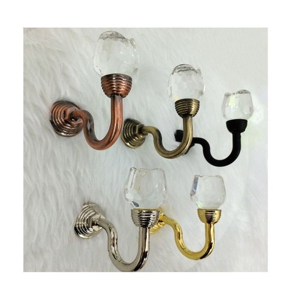 Glass Decorative Hooks / Wall Hooks Clear Silver Metal / Rose Flower Crystal Curtain TieBack Hooks / Coat Hangers / Shabby Chic French Hooks