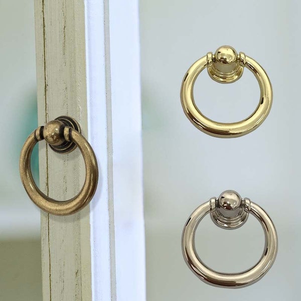 Drop Ring Knobs Handles Chrome/ Gold /Antique Bronze Cabinet Pulls Handles Drawer Knobs Handles Cabinet Handle Single Hole Knobs Simple Ring