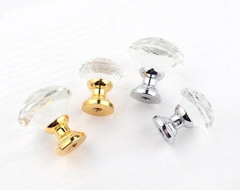 20mm/25mm Crystal Glass Knobs Pulls Dresser Knobs Handles Drawer Knobs Handles Gold Clear Kitchen Cabinet Knobs Pulls Furniture Hardware