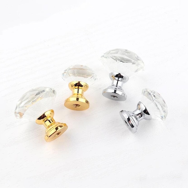 20mm/25mm Crystal Glass Knobs Pulls Dresser Knobs Handles Drawer Knobs Handles Gold Clear Kitchen Cabinet Knobs Pulls Furniture Hardware