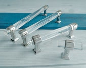 Adjustable Holes Space Acrylic Drawer Pull Handles Knobs Clear Silver Dresser Pulls Modern Kitchen Cabinet Door Handle Pull Knob Decor