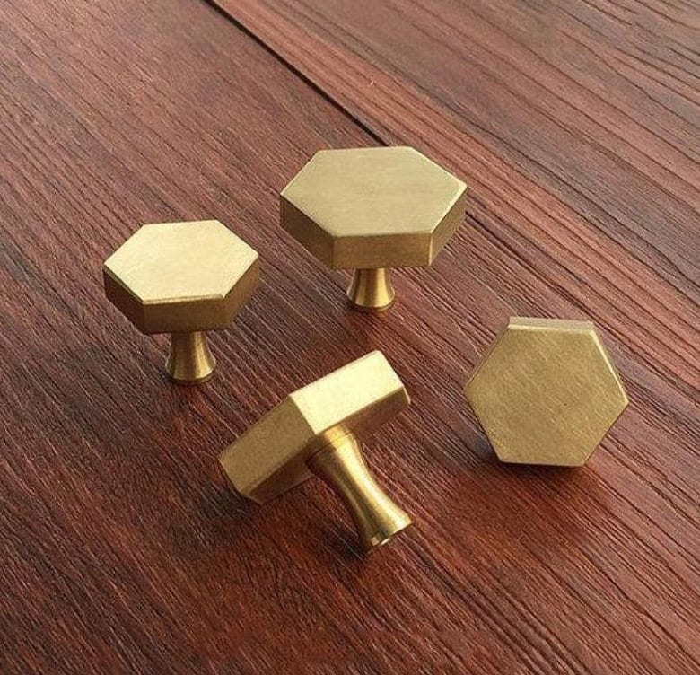 Hexagon Brass Knob Chic Kitchen Cabinet Pulls Drawer Modern Pull Handles Dresser Knobs Unique Door H