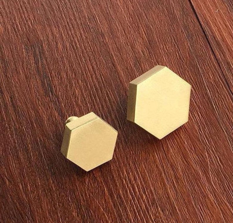 Hexagon Brass Knob Chic Kitchen Cabinet Pulls Drawer Knob Modern Pull Handles Dresser Knobs Pulls Unique Door Knob Handle Furniture Hardware image 3