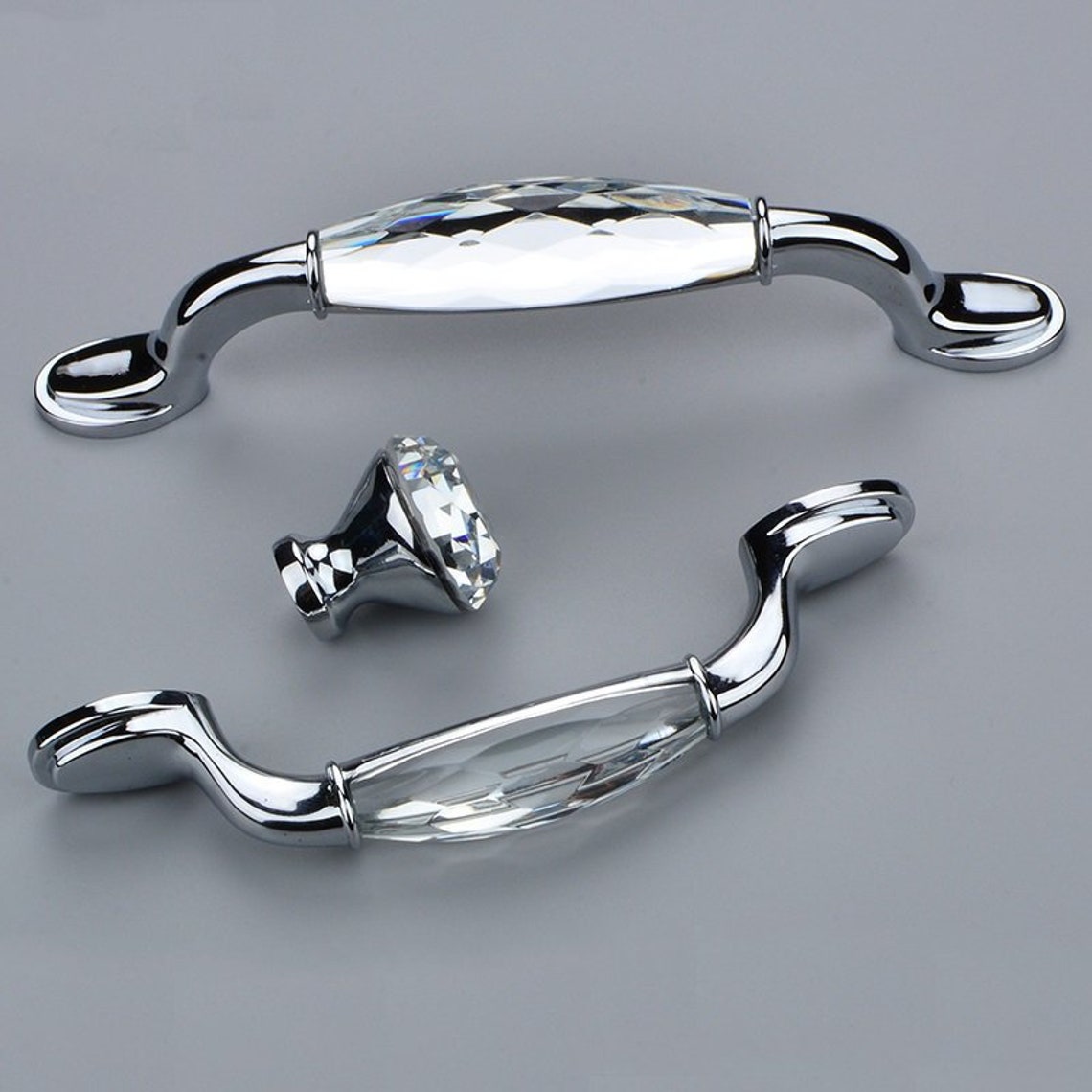 Silver Glass Dresser Pulls Drawer Pull Handles Crystal Etsy